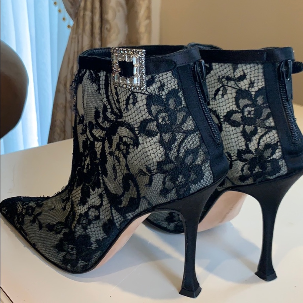 MANOLO BLAHNIK BLACK Rhinestone Booties S36 - Picture 1 of 16